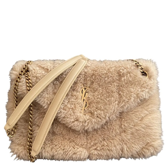MSRP$4,100 RARE! YSL SAINT LAURENT CREAM PUFFER LARGE FUR SHEARLING SHOULDER - Picture 5 of 17
